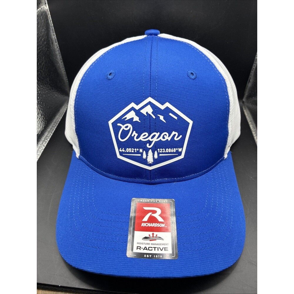Richardson Trucker Hat Blue/White Oregon Mountain Patch Mesh OS Hat